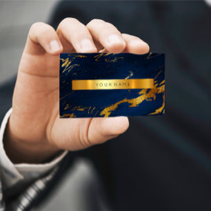 Marine Blue Grungy Gold Marble Vip Carte de visite
