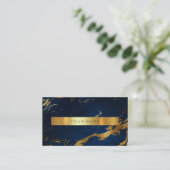 Marine Blue Grungy Gold Marble Vip Carte de visite (Debout devant)
