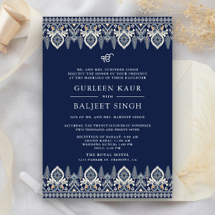 Marine Blue Ikat Anand Karaj Sikh Faire-part de ma
