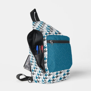 MARINE BLUE LIGHT & DARK GREY HERRINGBONE & WEAVE SLING BAG