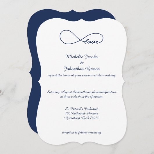 Marine Blue Love Infinity Wedding Invitations (Devant / Derrière)