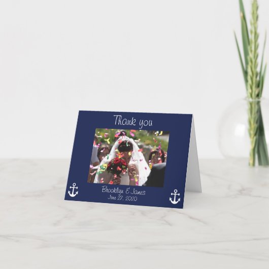 Marine Blue Mariage nautique Merci Cartes Photo (Devant)