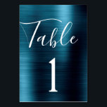 Marine Blue Mariage Numéro de table métallique<br><div class="desc">Marine Blue Faux Metallic Acier Inoxydable Métal Script Moderne et élégant Numéro de tableau. Le numéro de table peut être mis à jour et changé sur cette carte de ceinture bleu marine. Cette carte de numéro de tableau fait partie d'une collection de mariages correspondants et d'autres articles correspondants peuvent être...</div>