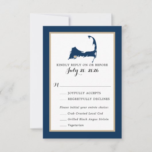 Marine Blue Mashpee Cape Cod Carte Mariage RSVP me (Devant)