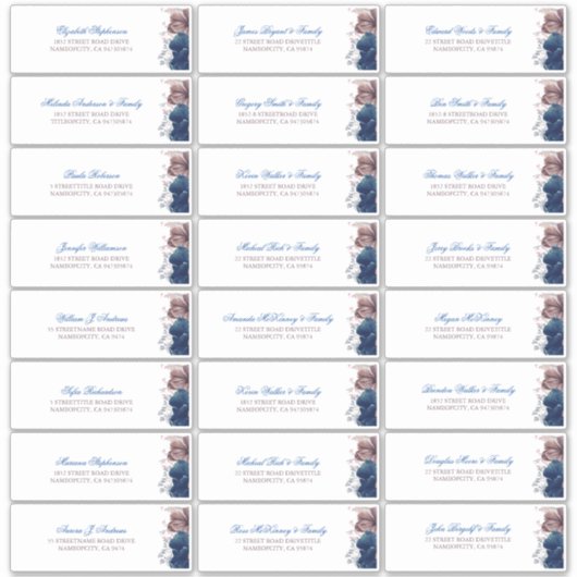 Marine Blue Mauve Fleurs Étiquette de adresse des  (Devant)