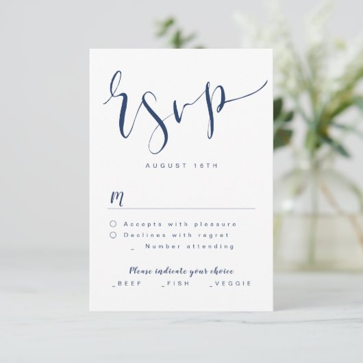 Marine Blue Modern Simple Script mariage RSVP (Debout devant)