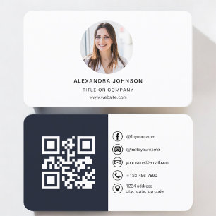 Marine Blue Moderne Foto met QR-code Sociale Media Visitekaartje