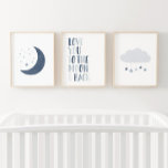 Marine Blue Moon and Stars Nursery Decor<br><div class="desc">Éclairer l'espace de votre petit,  ces empreintes de lune,  de nuages et de 'Love you to the moon & back'.</div>