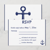 Marine Blue Nautical Wedding RSVP Cartes Ancre ble (Devant / Derrière)