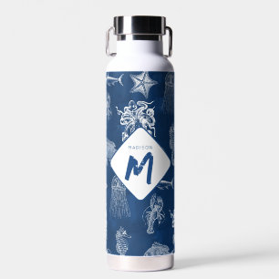 Marine Blue Ocean Marine Dieren Monogram Waterfles