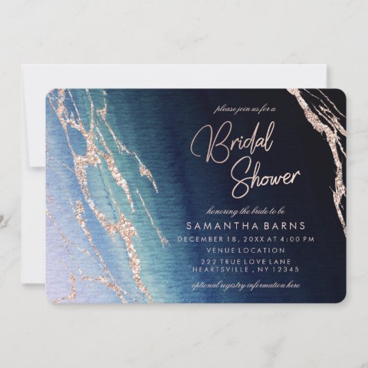 Marine Blue Ombre Agate Bridal Show Invitation (Devant)