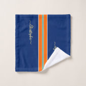 Marine Blue Orange Racing Stripes Faux Gold Monogr (Gant de toilette)