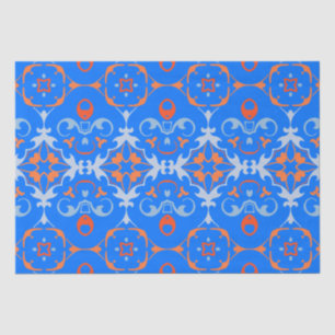 Marine Blue Oranje Etnic Boho Damask Pattern Tissuepapier