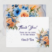 Marine Blue Peach Floral Mariage Merci Cartes (Devant / Derrière)