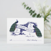 Marine Blue Peacocks Vintage Wedding RSVP (Debout devant)