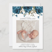 Marine Blue Peony Faire-part de naissance photo po (Devant)