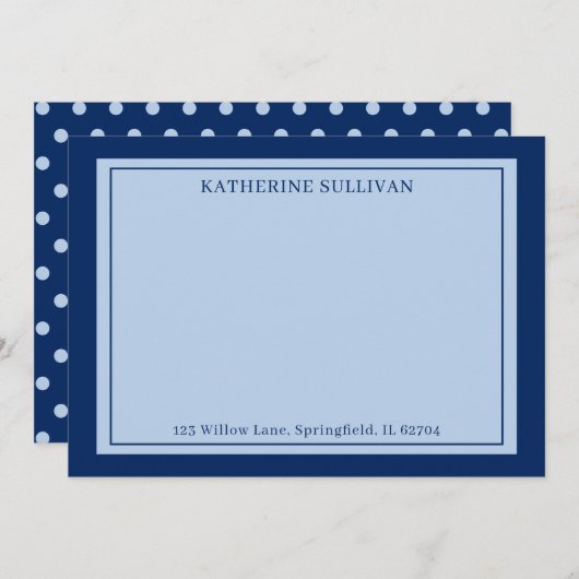 Marine Blue Pois Nom Adresse Carte de note plate (Devant / Derrière)