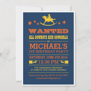 Marine Blue Recherché Western Cowboy Invitation