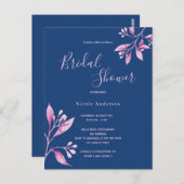 Marine Blue rose florales invitation à la douche n (Devant / Derrière)