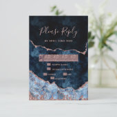 Marine Blue Rose Gold Agate Gilt Wedding RSVP Répo (Debout devant)