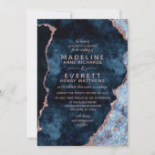 Marine Blue & Rose Gold Agate Mariage Invitations (Devant)