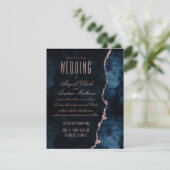 Marine Blue & Rose Gold Agate Mariage Invitations (Debout devant)