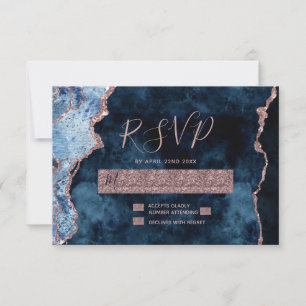 Marine Blue Rose Gold Agate Mariage RSVP Réponse