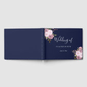 Marine Blue & Rose Gold Floral Mariage Livre d'or (Complet)