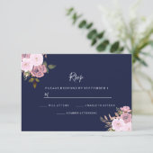 Marine Blue & Rose Gold Floral Wedding RSVP (Debout devant)