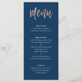 Marine Blue & Rose Gold glam Chic Mariage Menu (Devant)