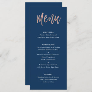 Marine Blue & Rose Gold glam Chic Mariage Menu