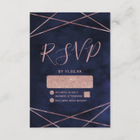 Marine Blue & Rose Gold Mariage géométrique RSVP