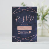 Marine Blue & Rose Gold Mariage géométrique RSVP (Debout devant)