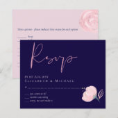 Marine Blue Rose Gold Wedding RSVP Menu (Devant / Derrière)