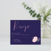 Marine Blue Rose Gold Wedding RSVP Menu (Debout devant)