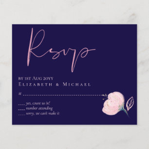 Marine Blue Rose Gold Wedding RSVP Menu