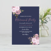 Marine Blue Rose & Rose Gold Retraite Invitation (Debout devant)