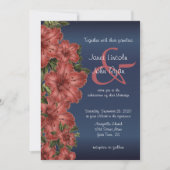Marine Blue & Rustic Red Floral Invitations de mar (Devant)