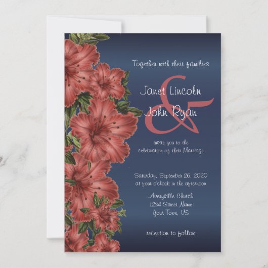 Marine Blue & Rustic Red Floral Invitations de mar (Devant)