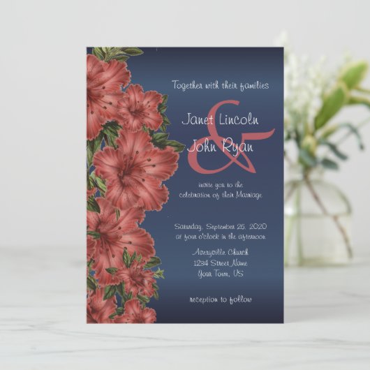 Marine Blue & Rustic Red Floral Invitations de mar (Debout devant)