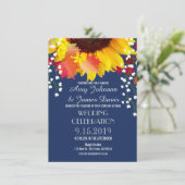Marine Blue Rustic Sunflower Invitations de mariag (Debout devant)