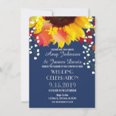 Marine Blue Rustic Sunflower Invitations de mariag (Devant)