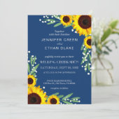 Marine Blue Rustic Sunflower Invitations de mariag (Debout devant)