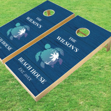 Marine Blue Rustic Wood Turtle Family Beach House