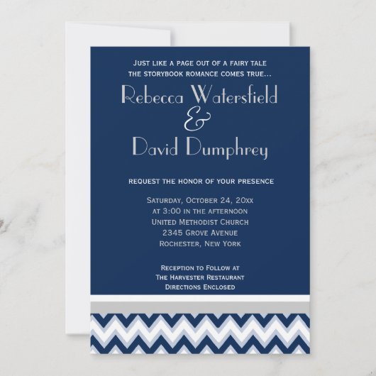 Marine Blue & Silver Mod Chevron Faire-part de mar (Devant)