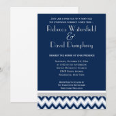 Marine Blue & Silver Mod Chevron Faire-part de mar (Devant / Derrière)