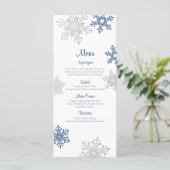 Marine Blue Silver Snowflake Winter Wedding Menu (Debout devant)