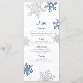 Marine Blue Silver Snowflake Winter Wedding Menu (Devant)