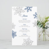 Marine Blue Silver Snowflake Winter Wedding Menu (Debout devant)