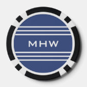 Marine Blue Stripes aangepaste monogram poker chip (Achterkant)